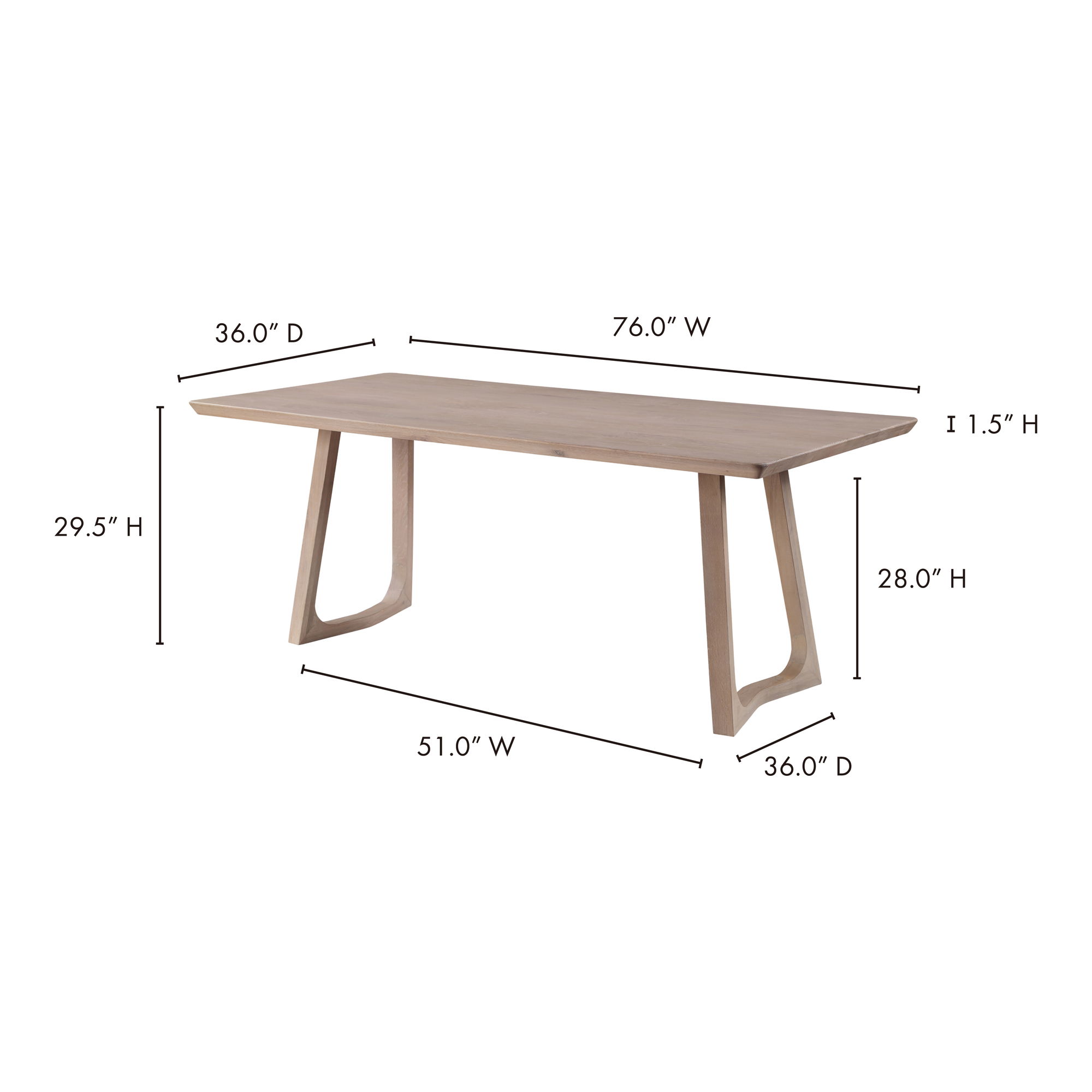 Silas Dining Table White Oak, by Moe's Home, 76" width x 29.5" height x 36" depth View 9