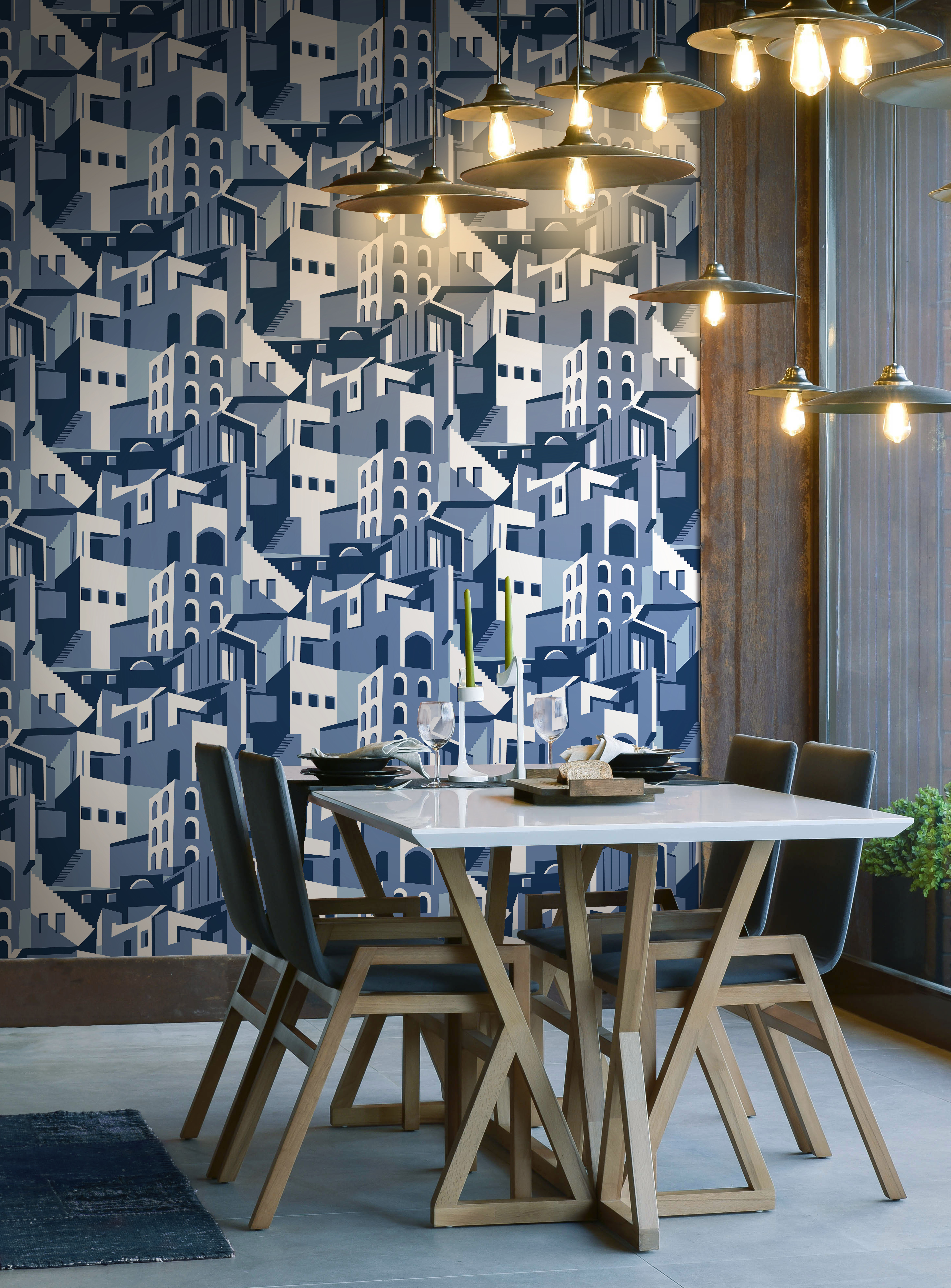Arch Architectural Blue Peel & Stick Wallpaper large image 
