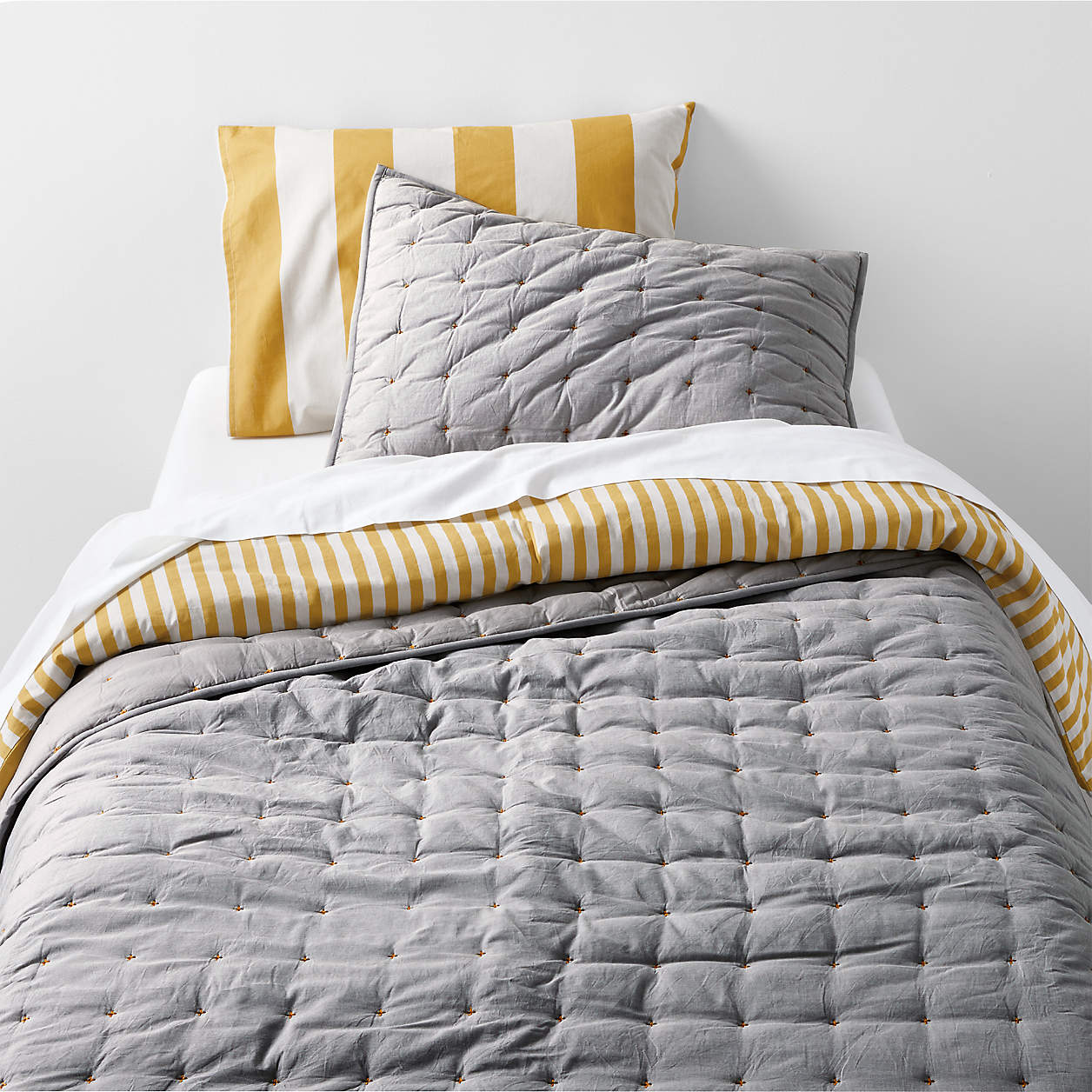 Online Designer Bedroom Classic Chambray Pewter Grey Organic Cotton Kids Twin Quilt