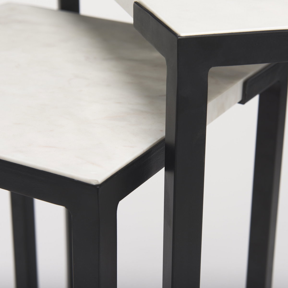 Lucas III (Set of 2) 15L x 15W; 12L x 12W White Marble with Black Iron Frame Accent Tables, Side & End Table by Mercana, 15" length x 15" width x 24" height View 10