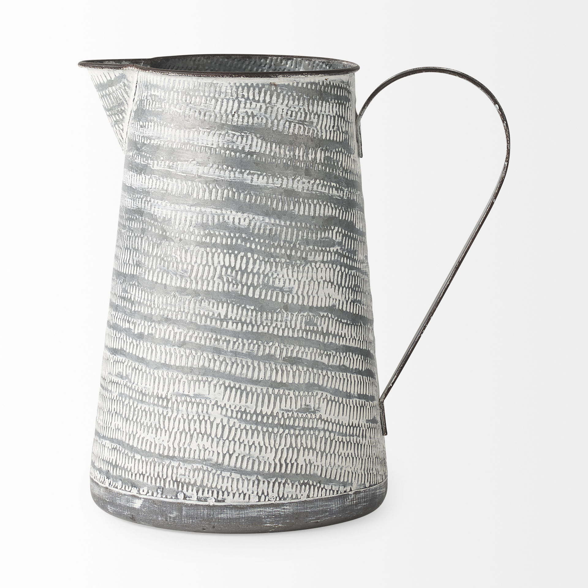 Serena II 11.2H Large Gray/White Textured Metal Jug, Decorative Jar by Mercana, 10" length x 7.1" width x 10.6" height View 3