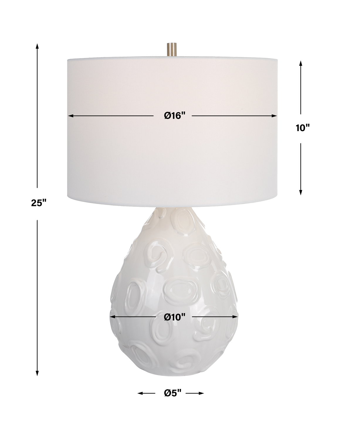 Loop White Glaze Table Lamp, by Uttermost, 1'4" width x 2'1" height x 1'4" depth View 3