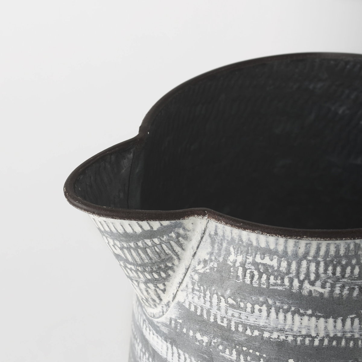 Serena II 11.2H Large Gray/White Textured Metal Jug, Decorative Jar by Mercana, 10" length x 7.1" width x 10.6" height View 6