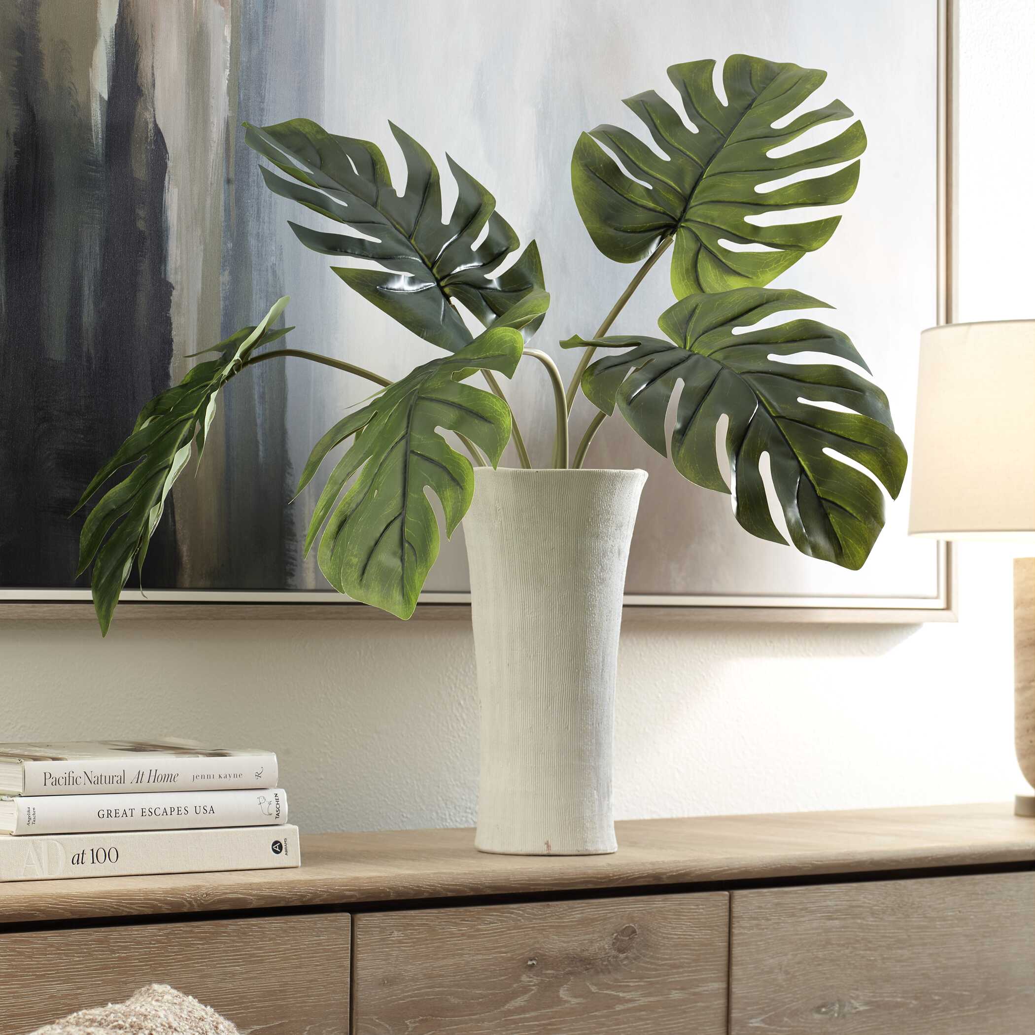 Muse Monstera White Vase Centerpiece, Decorative by Uttermost, 36" width x 36" height x 36" depth View 3