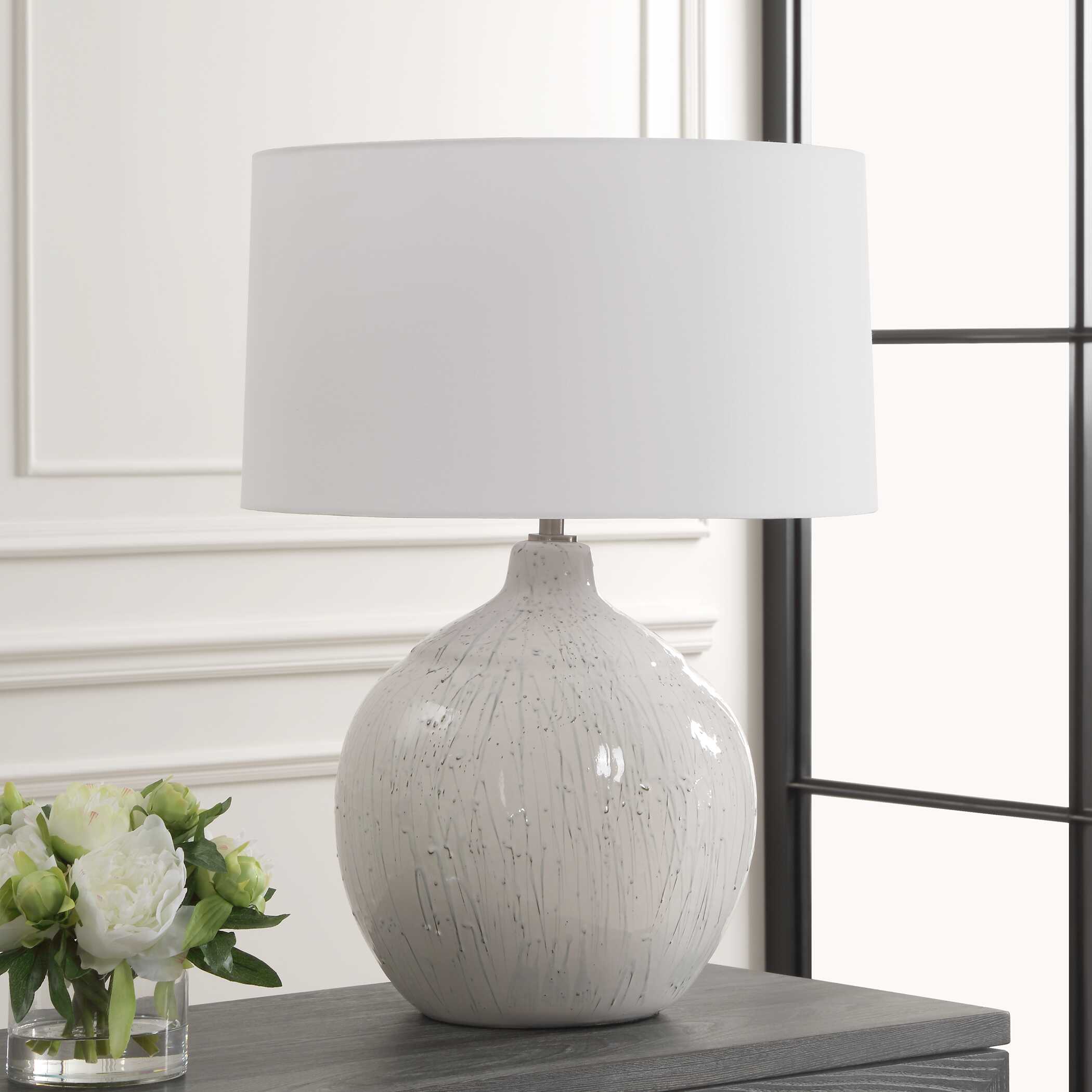 Dribble White Glaze Table Lamp, by Uttermost, 19" width x 25.75" height x 19" depth View 4
