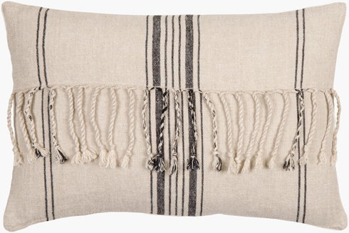 Linen Stripe Embellished Lumbar Pillow