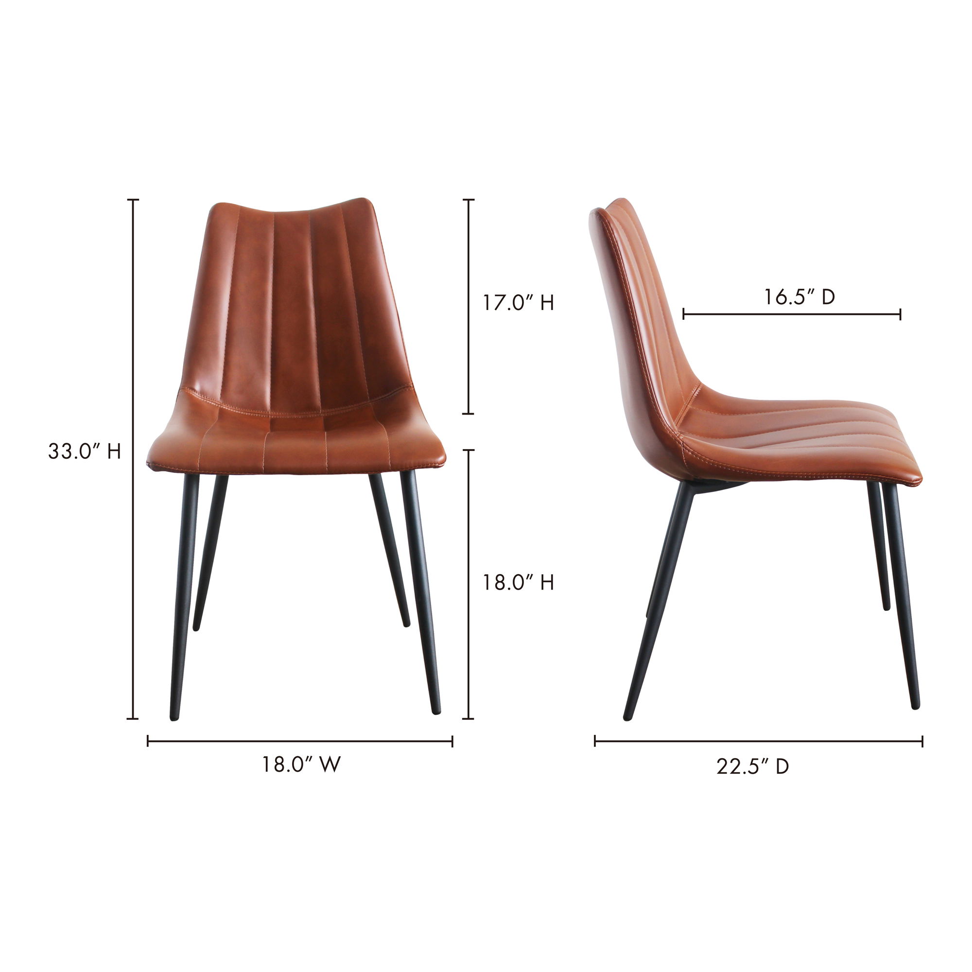 Alibi Dining Chair Brown - Set Of Two, by Moe's Home, 18" width x 33" height x 20" depth View 10
