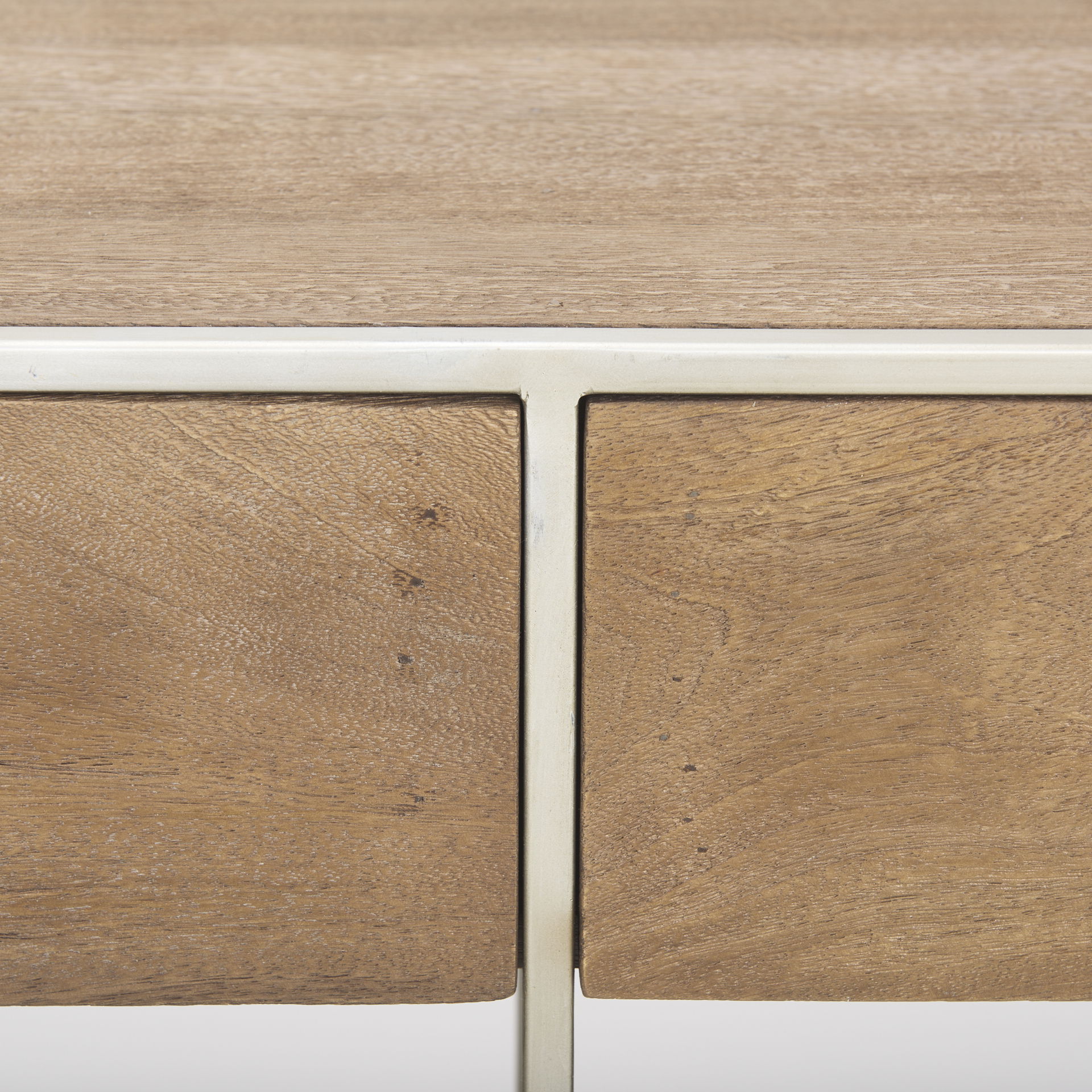 Morris I 63L x 15W x 31H Brown Wood with Silver Metal Frame 2 Drawer Console Table, by Mercana, 63" length x 15" width x 31" height View 10