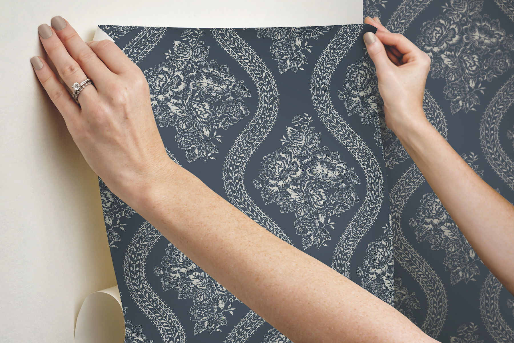 Magnolia Home Coverlet Floral Navy Peel & Stick Wallpaper Magnolia Home Coverlet Floral Navy Peel & Stick Wallpaper large image