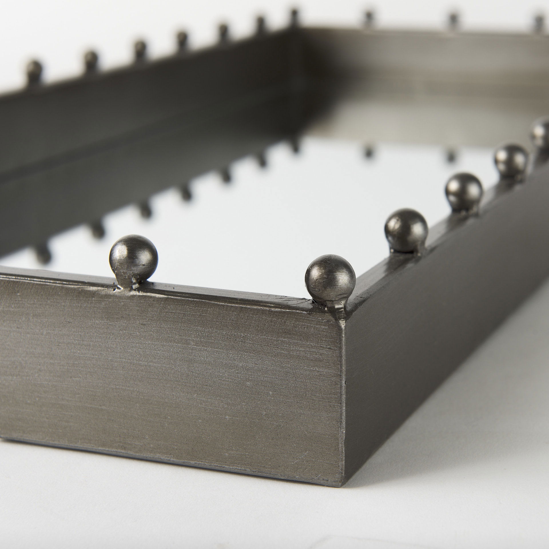 Elio  Gun Metal Gray Metal with Studs and Mirrored Bottom Rectangle Tray large image 