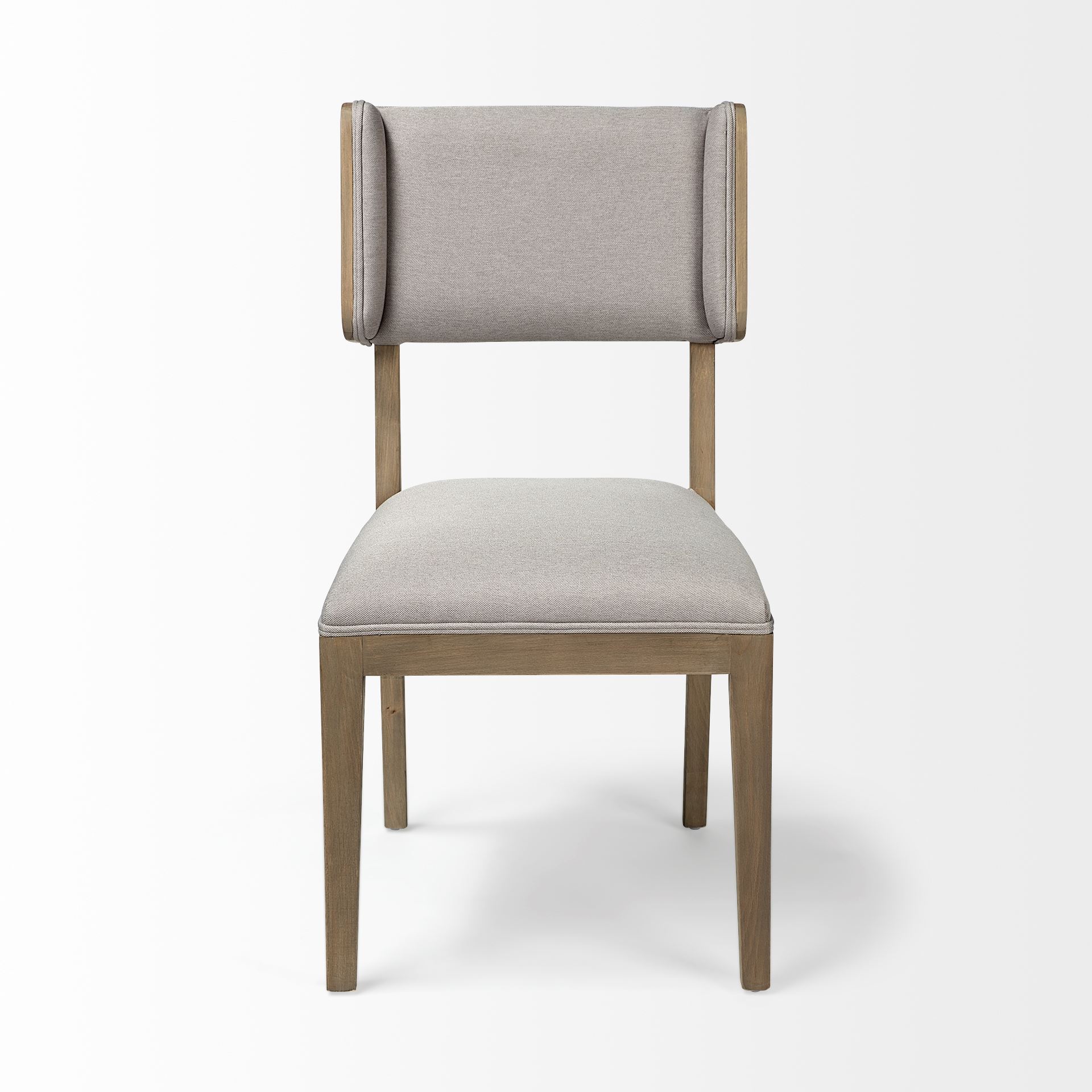 Tenton I Grey Fabric Wrap Brown Wooden Base Dining Chair, by Mercana, 23.5" length x 19" width x 36.75" height View 3