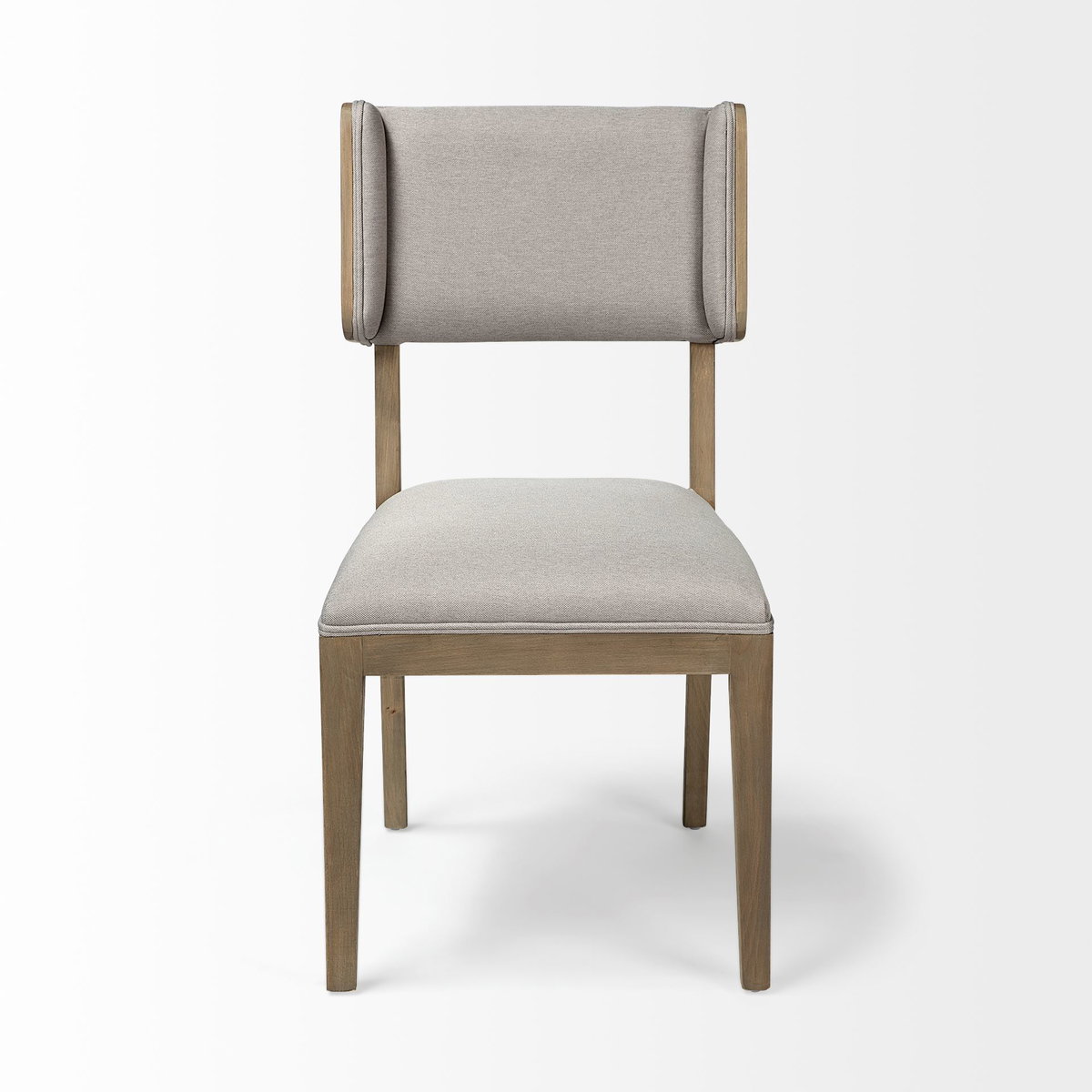 Tenton I Grey Fabric Wrap Brown Wooden Base Dining Chair, by Mercana, 23.5" length x 19" width x 36.75" height View 3