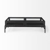 Arelius 49.5'L Rectangular Glass-Top Black-Brown Wood with Black Metal Base Display Coffee Table, by Mercana, 49.5" length x 28" width x 15" height thumbnail 4