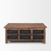Wilton Brown Wood with 12 Black Metal Drawers Coffee Table, by Mercana, 48" length x 28" width x 18" height thumbnail 7