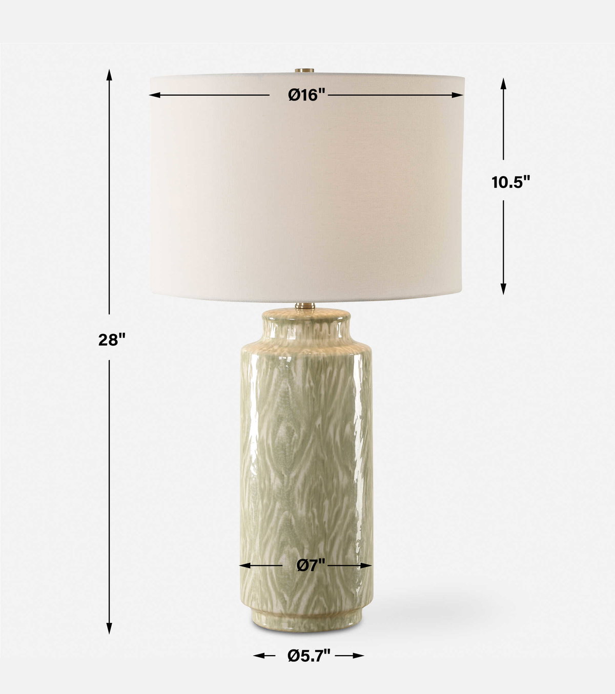 Laurel Sage Ceramic Table Lamp, by Uttermost, 16" width x 28" height x 16" depth View 3