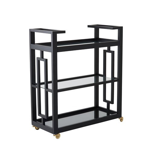 Grid Block Bar CartBlack Lacquer with Shiny Bras, Decor by Global Views, 36" length x 16" width x 42" height View 8