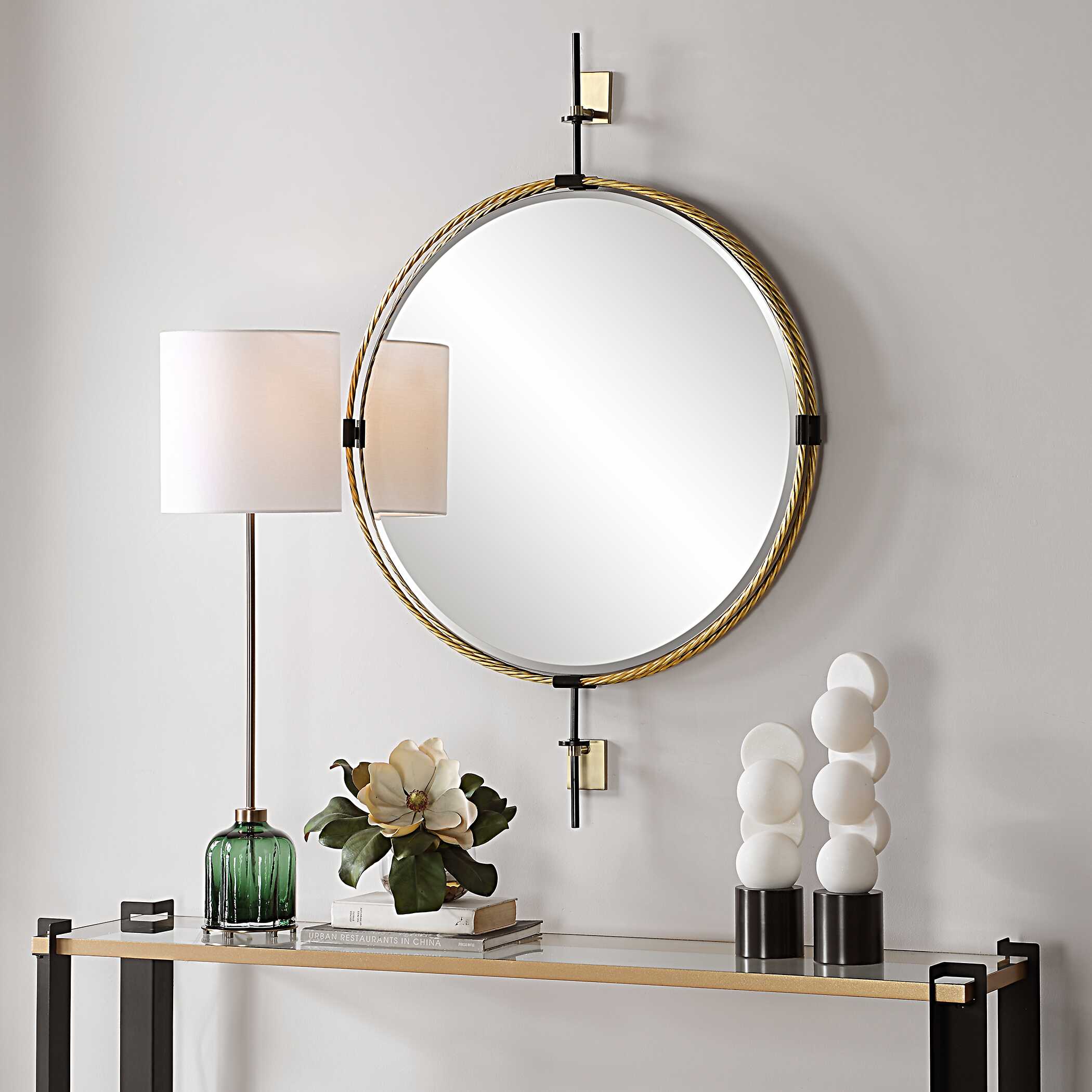 Guardrail Round Mirror, by Uttermost, 31" width x 47.75" height x 3.75" depth View 4