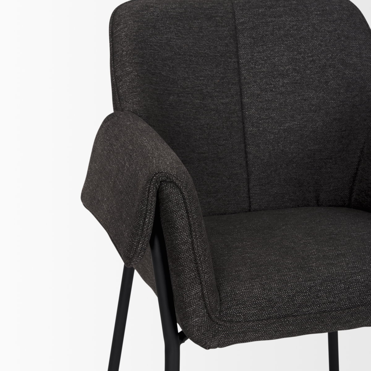 Brently Curved Back Dining Arm Chair | Gray Fabric with Metal, Dining Chair by Mercana, 24.5" length x 29.5" width x 32.5" height View 13