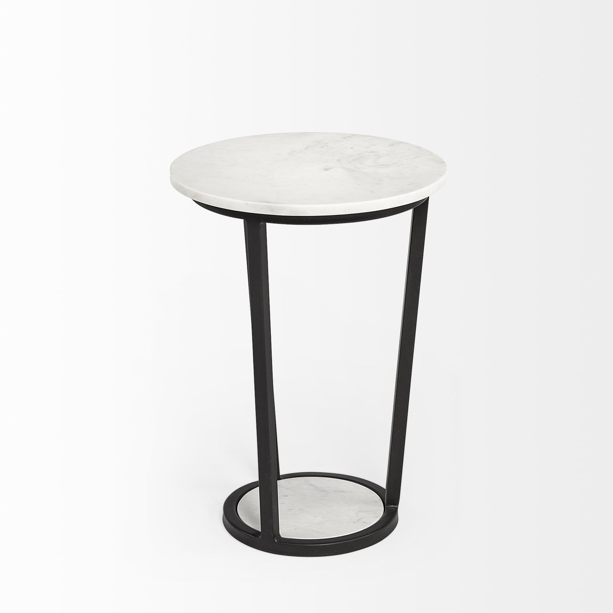 Bombola I (Small) 15L x 15W White Round Marble Top with Black Metal Frame Accent Table, Side & End Table by Mercana, 15" length x 15" width x 21" height View 6
