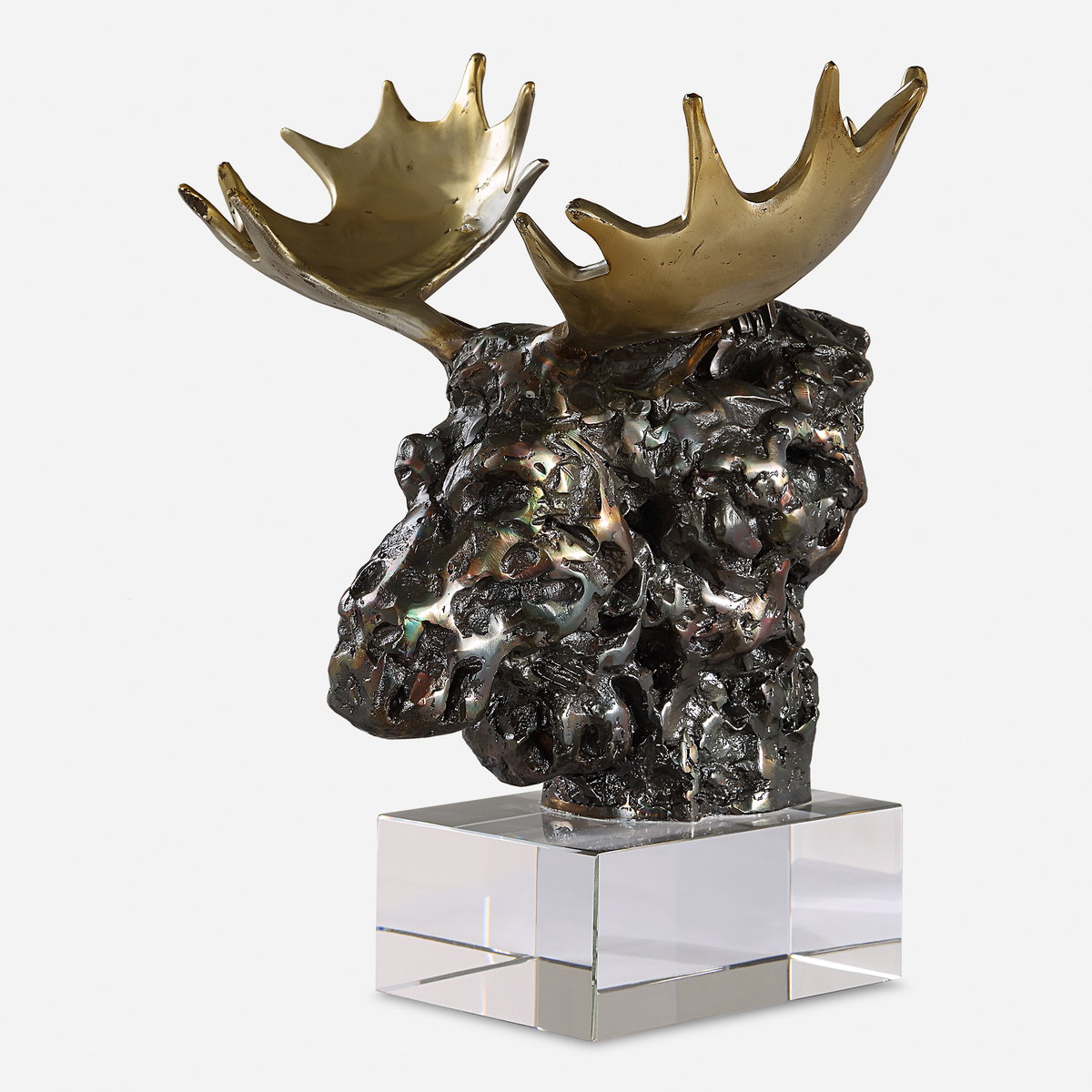 Moose Bust Bronze Sculpture, Decorative by Uttermost, 12.25" width x 9" height x 12.25" depth View 1