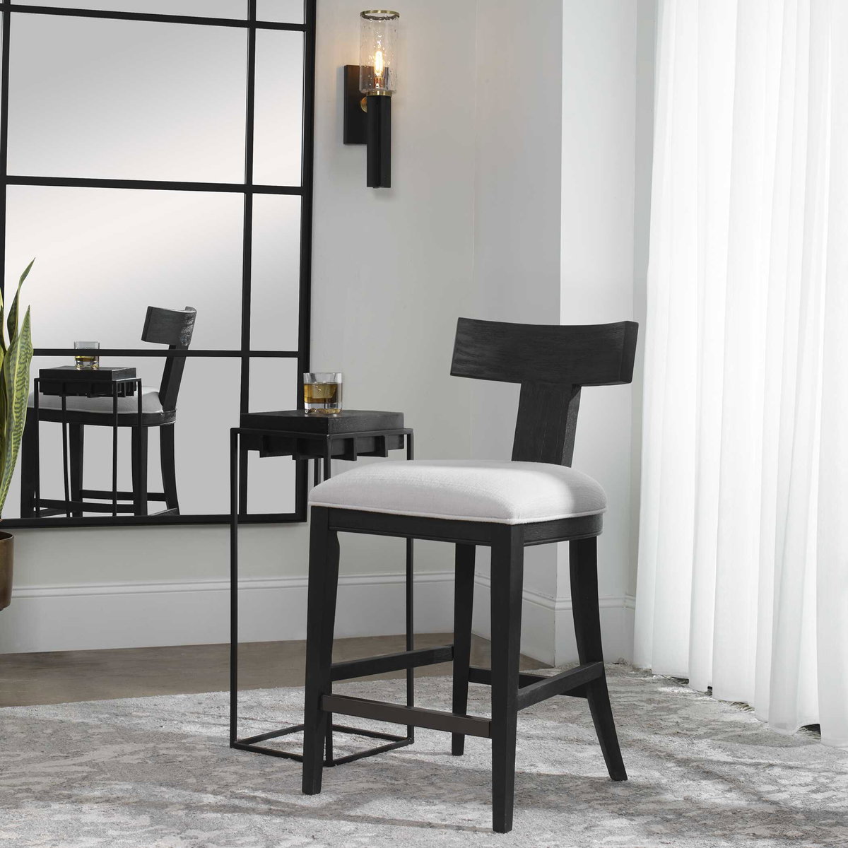 Idris Modern Wood Counter Stool, Counter & Bar Stool by Uttermost, 20" width x 38" height x 22.5" depth View 4