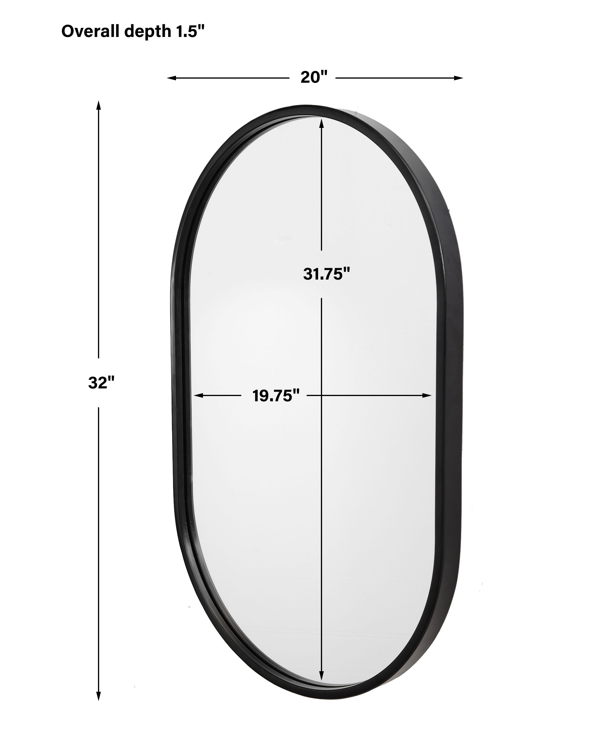 Varina Minimalist Black Oval Mirror, by Uttermost, 20" width x 32" height x 1.5" depth View 3