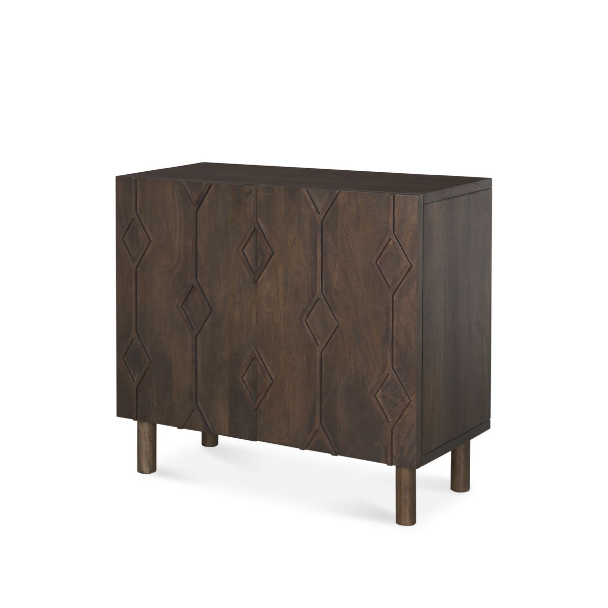 Heera Dark Brown Diamond Motif with Shelf Accent Cabinet, Cabinets & Chest by Mercana, 36" length x 16.25" width x 32" height View 1