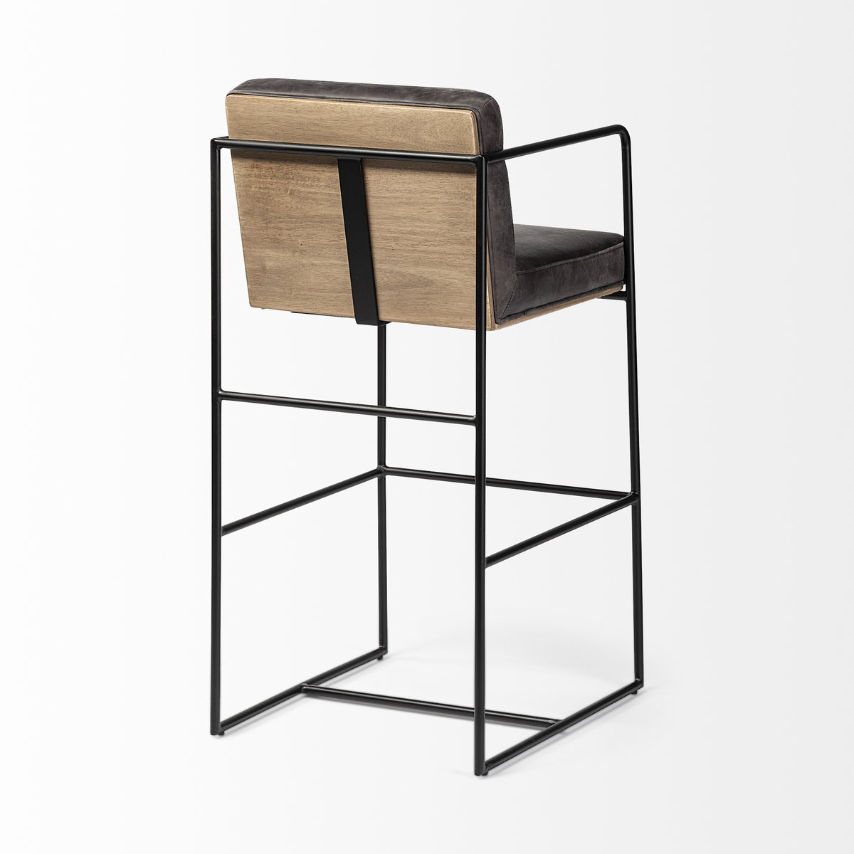 Stamford 40' Total Height Black Leather Seat with Wood Back, Metal Frame Bar Stool, Counter & Bar Stool by Mercana, 18.25" length x 22.5" width x 40" height View 7