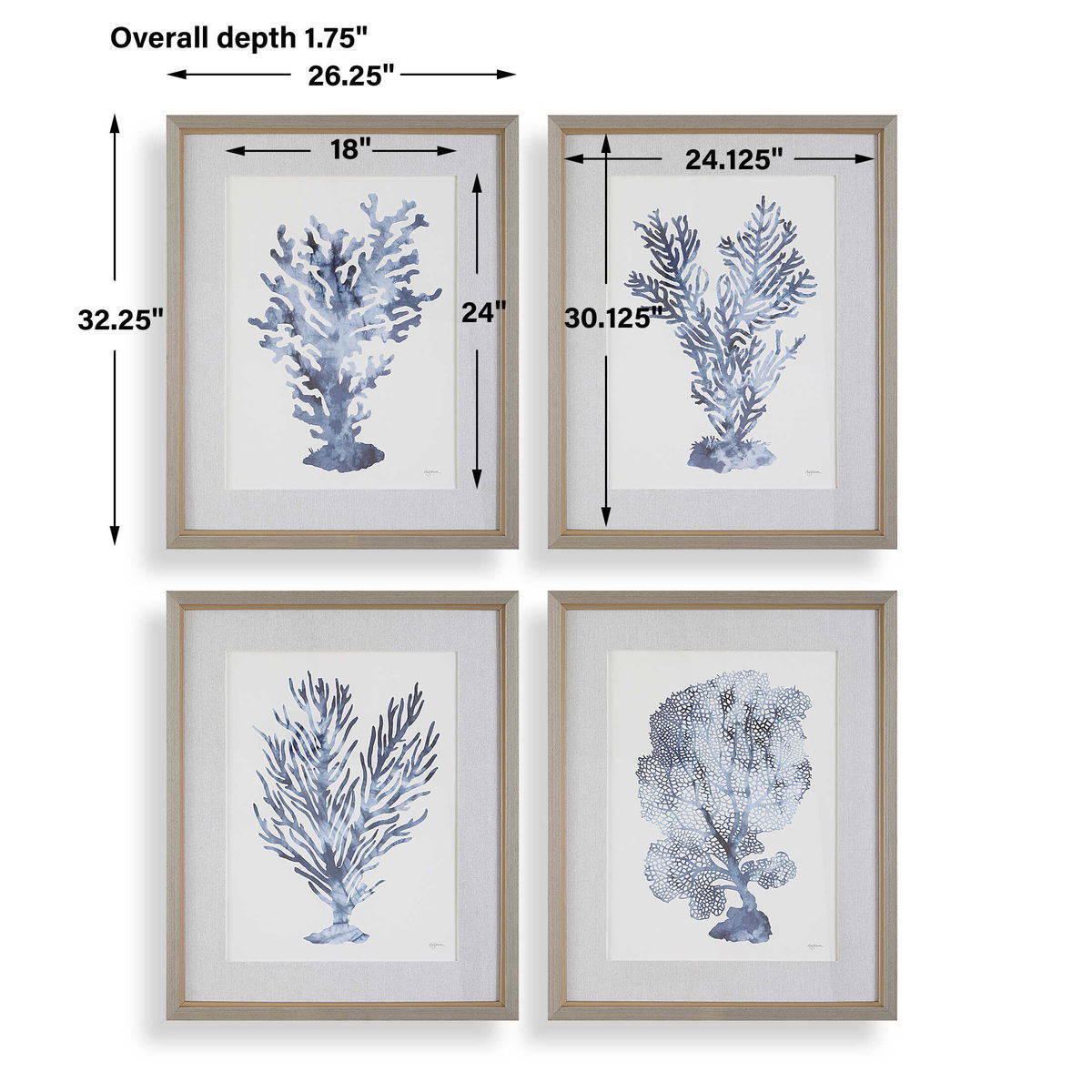 Shibori Coral Framed Prints Set/4, Art by Uttermost, 26.25" width x 32.25" height x 1.75" depth View 3