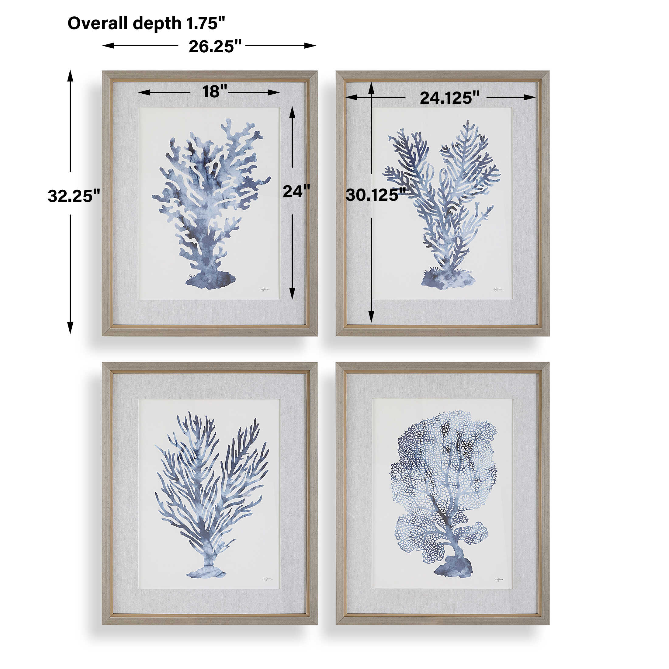 Shibori Coral Framed Prints Set/4, Painting by Uttermost, 26.25" width x 32.25" height x 1.75" depth View 3
