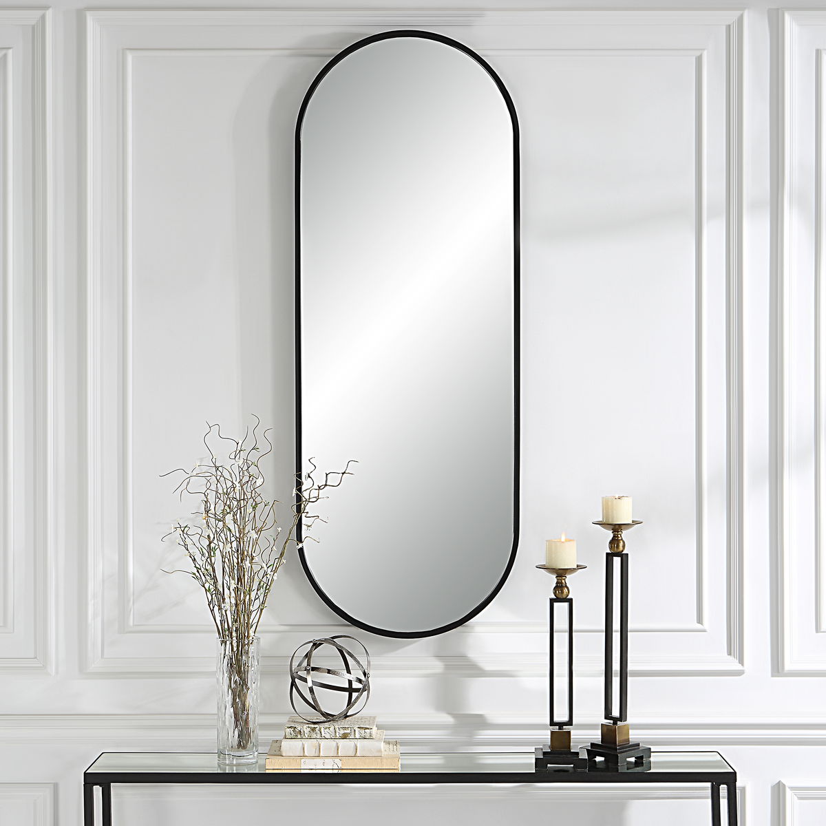 Varina Tall Black Mirror, by Uttermost, 22" width x 60" height x 1.5" depth View 2