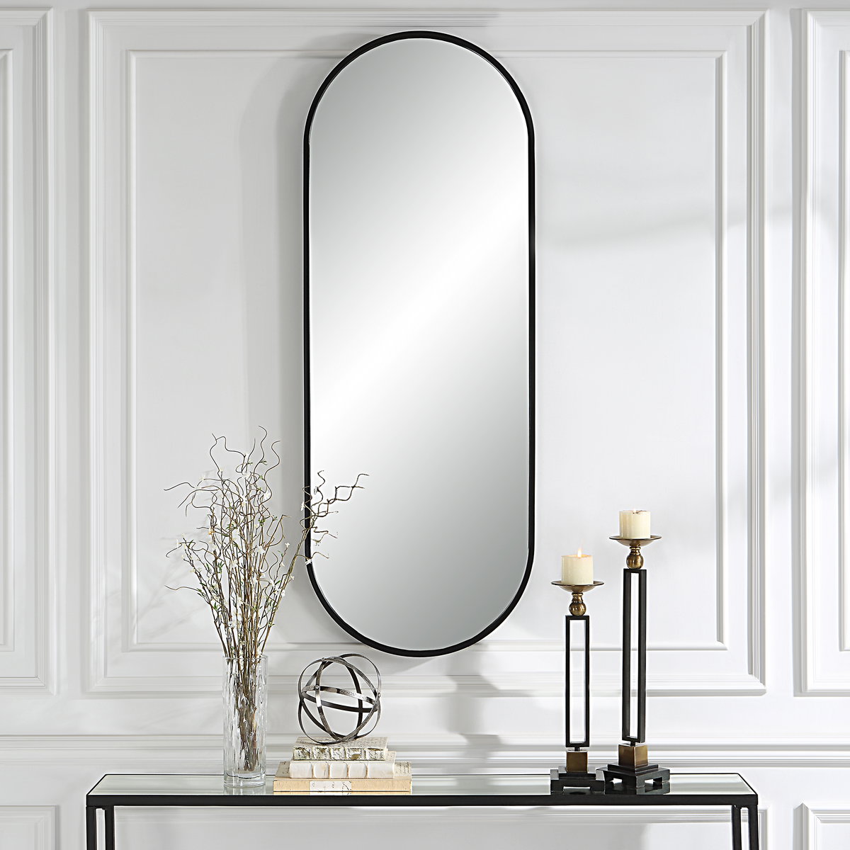 Varina Tall Black Mirror, by Uttermost, 22" width x 60" height x 1.5" depth View 2