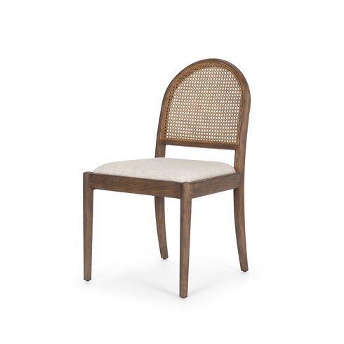 Elle Rounded Caneback Medium Brown Wood with Oatmeal Fabric Dining Chair