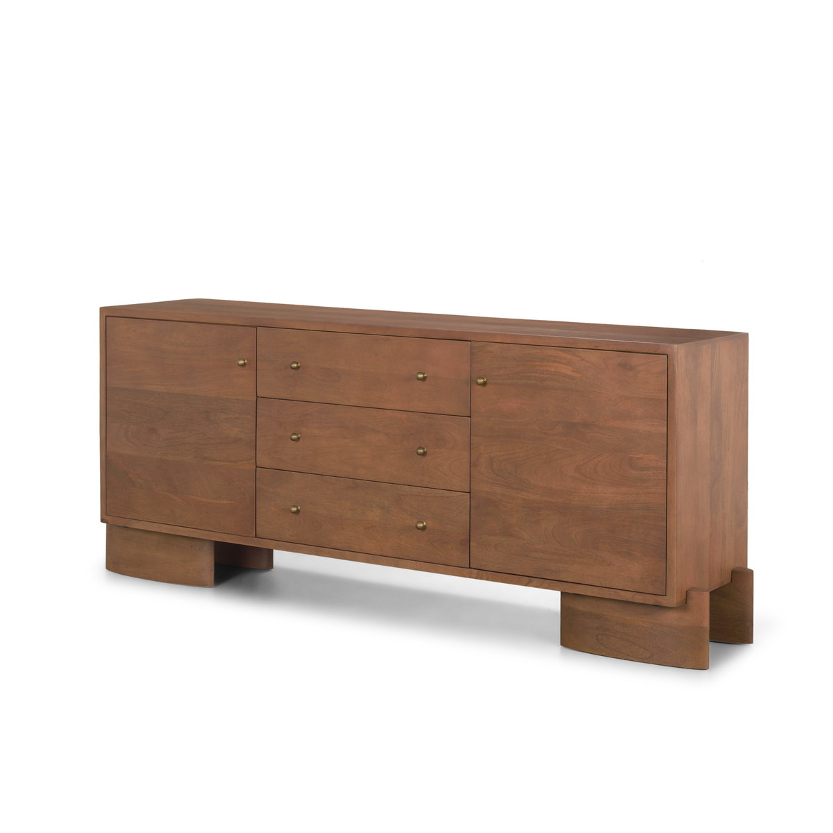 Jonan Medium Brown Wood with Dark Aged Brass 2 Door 3 Drawer Sideboard, Sideboards & Buffet by Mercana, 76" length x 18" width x 31" height View 1