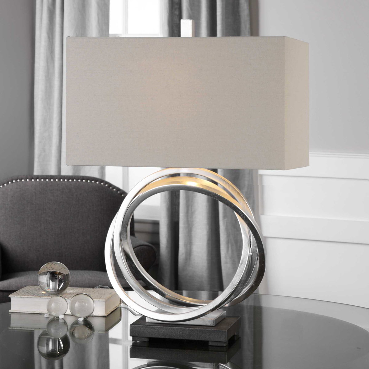 Soroca Silver Rings Lamp, by Uttermost, 19" width x 27.5" height x 10" depth View 2
