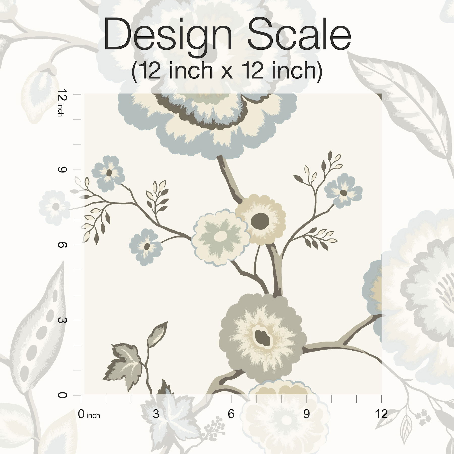 Dahlia Blooms Off White & Blue Wallpaper large image 