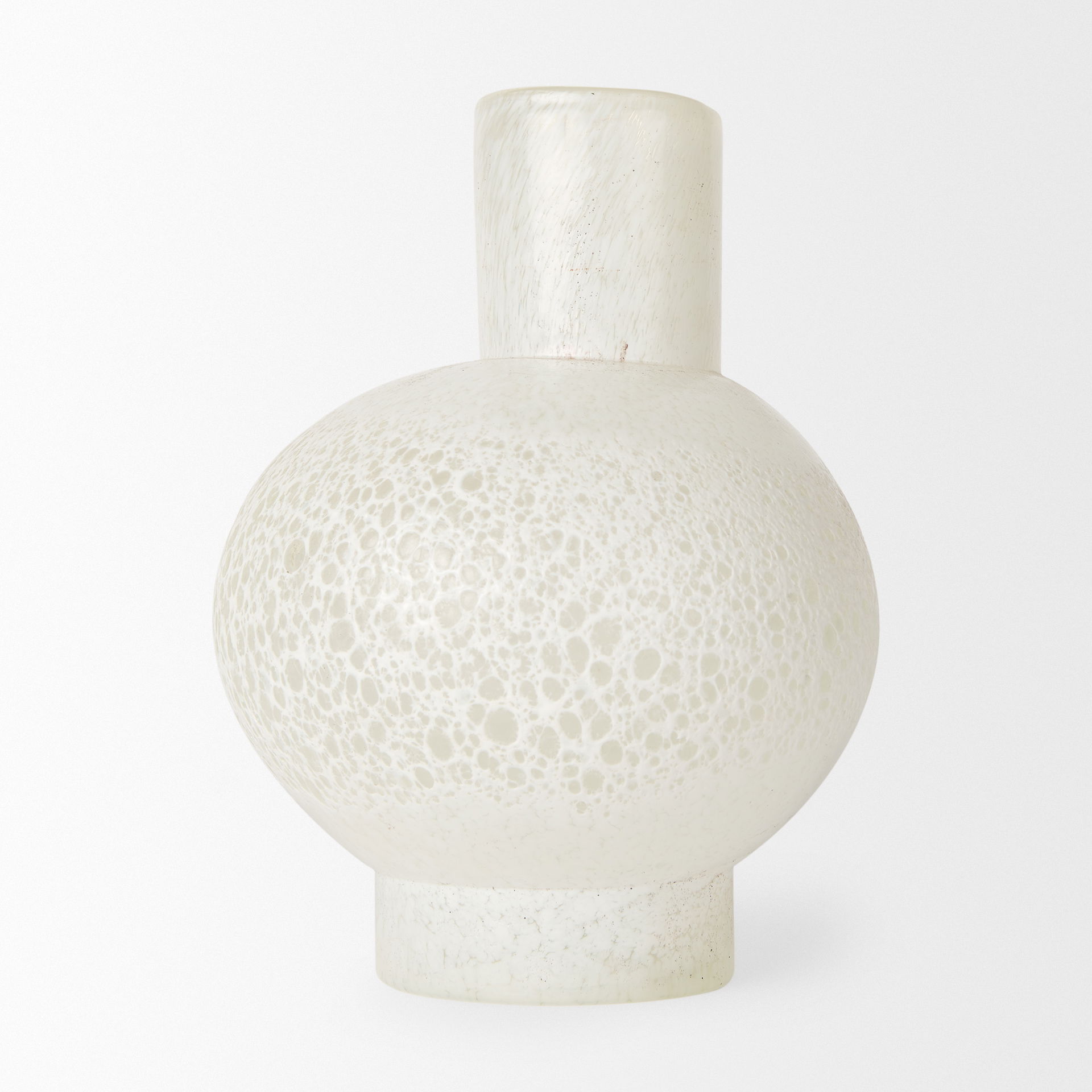 Heket Short White Glass Vase, by Mercana, 6.89" length x 6.89" width x 8.86" height View 6