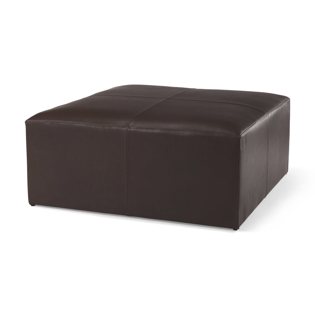 Minara 36L x 36W x 16H Square Dark Brown Leather Wrapped Ottoman, by Mercana, 36" length x 36" width x 16" height View 1