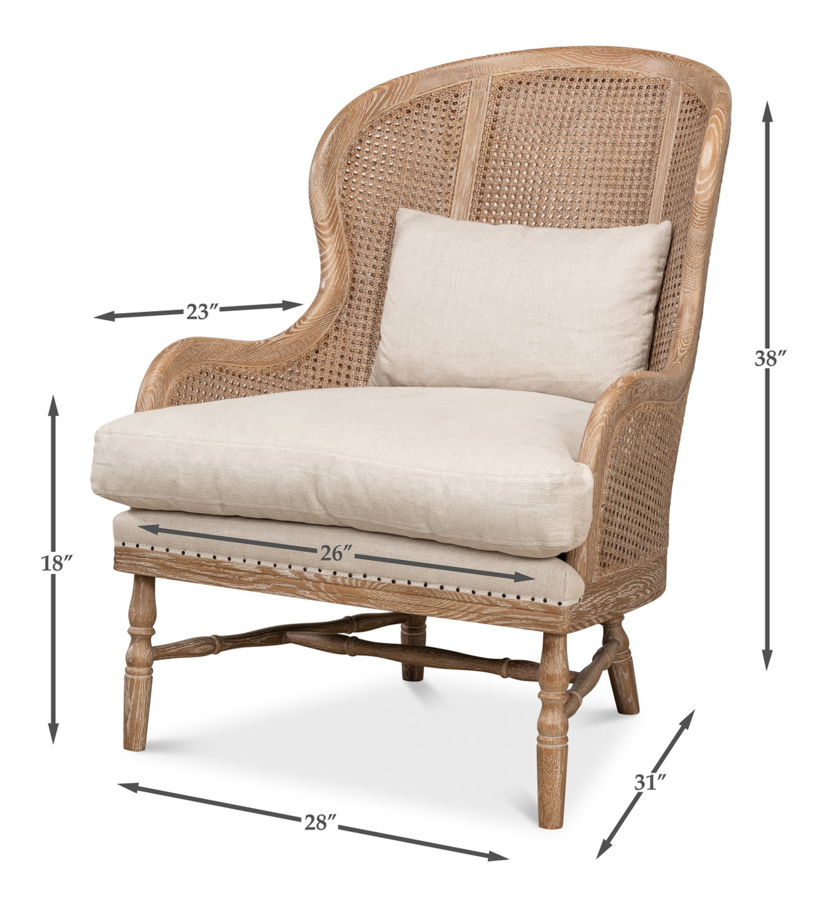 Randolph Wing Chair, by Sarreid, 2'7" length x 2'4" width x 3'2" height View 13