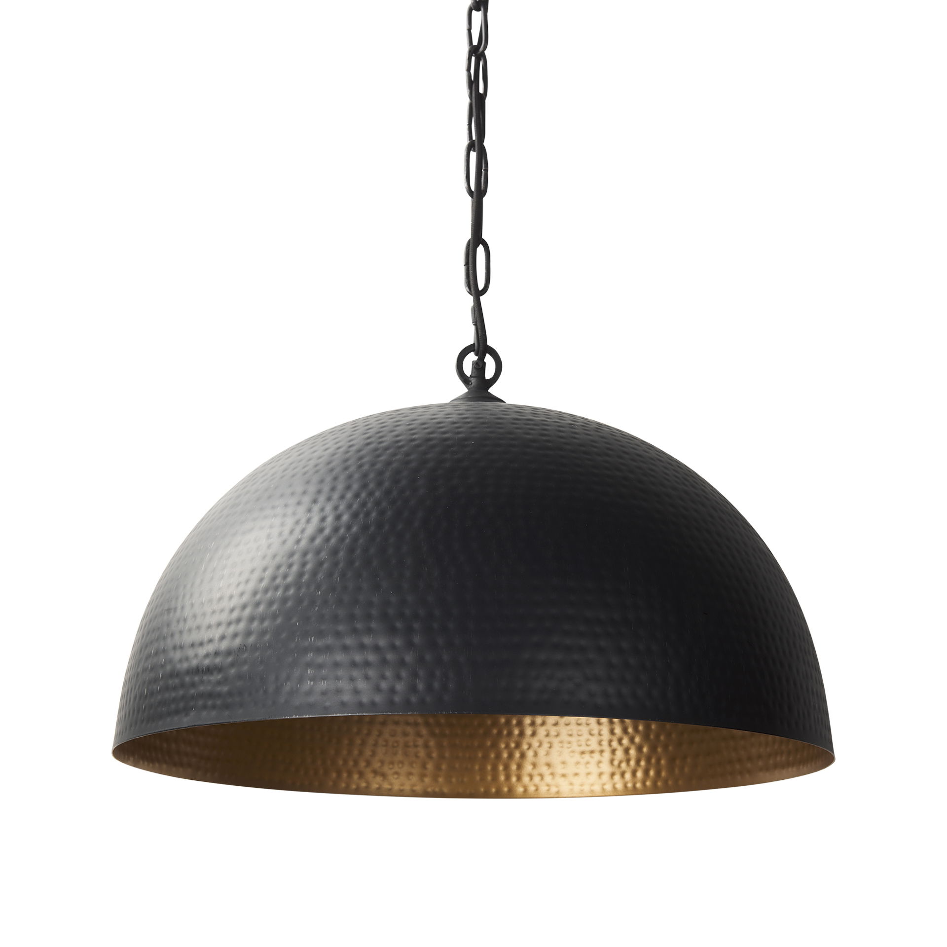 Karina 24' Round Matte Black Hammered Metal Dome Pendant Light, by Mercana, 24" length x 24" width x 17" height View 1