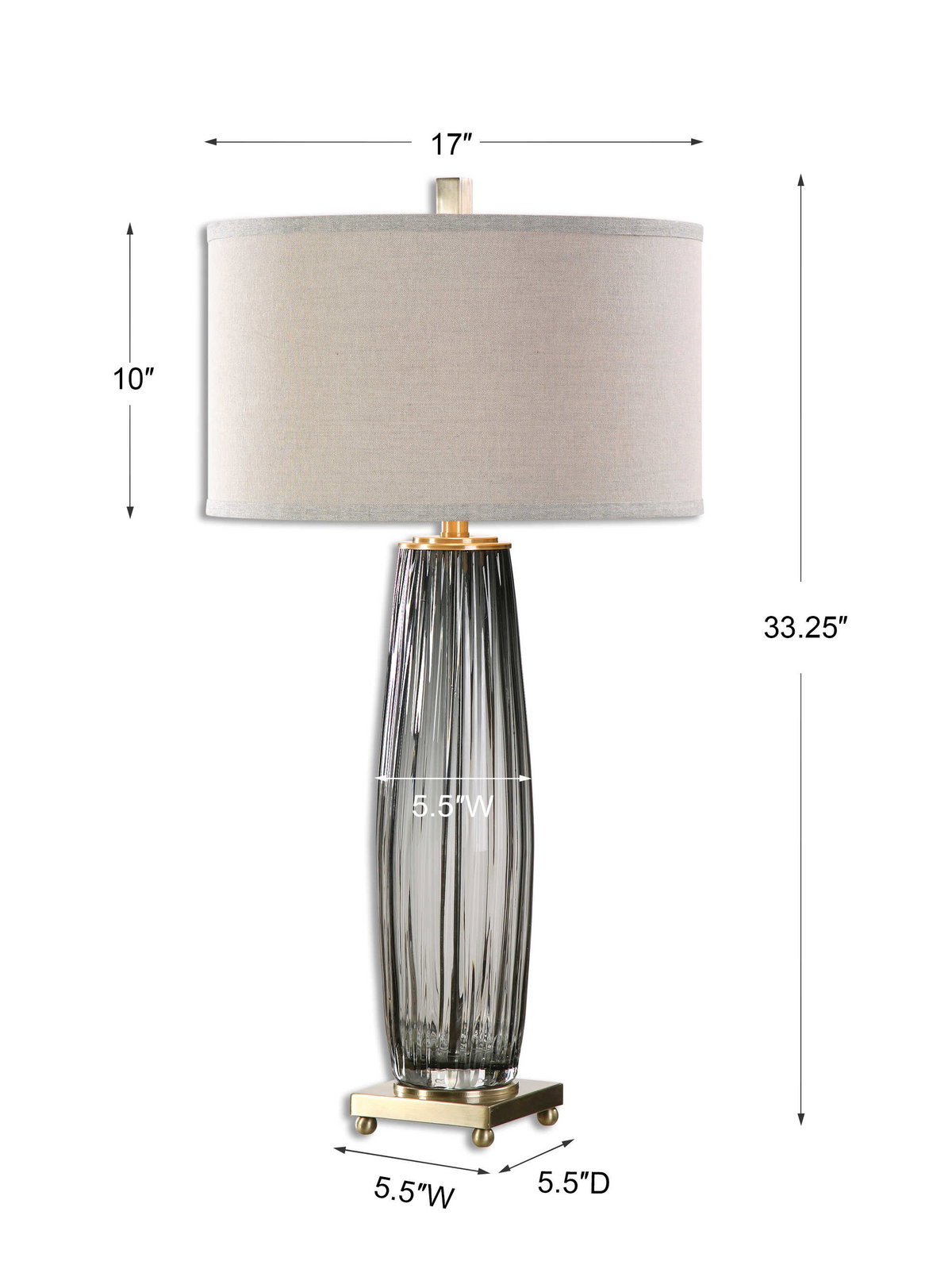 Vilminore Gray Glass Table Lamp, by Uttermost, 1'5" width x 2'9.25" height x 1'5" depth View 3