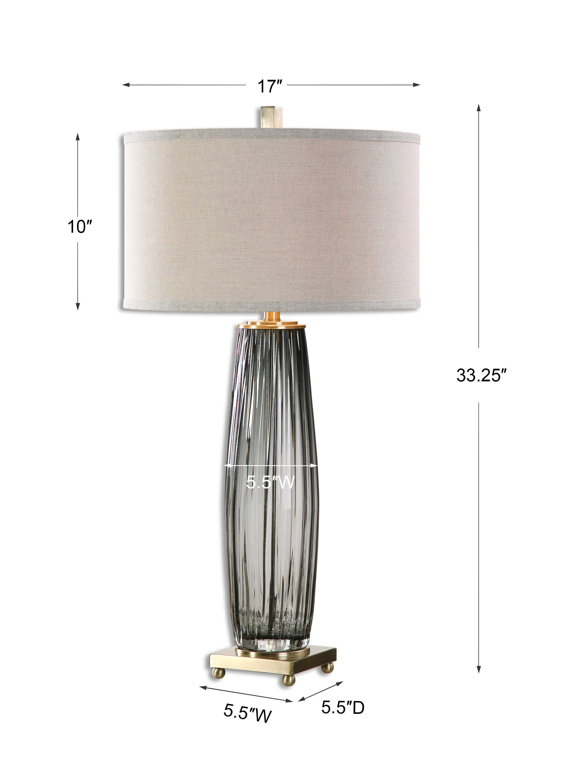 Vilminore Gray Glass Table Lamp, by Uttermost, 17" width x 33.25" height x 17" depth View 3