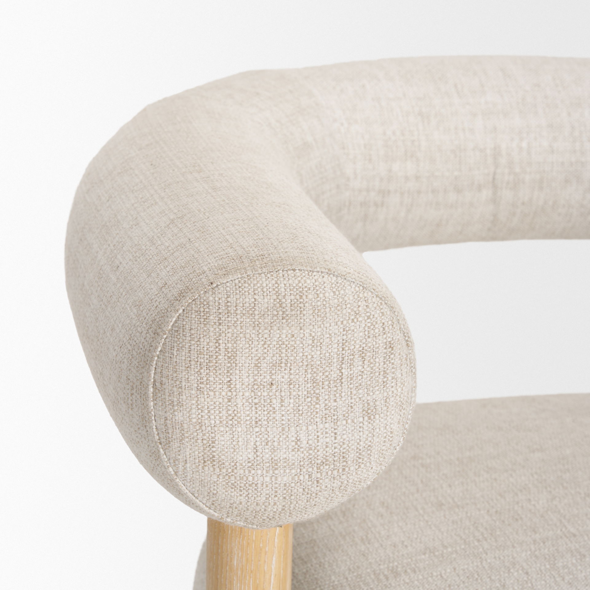 Gianna Open Back Light Brown Wood with Oatmeal Fabric Accent Chair, by Mercana, 37.4" length x 30.71" width x 28.35" height View 8