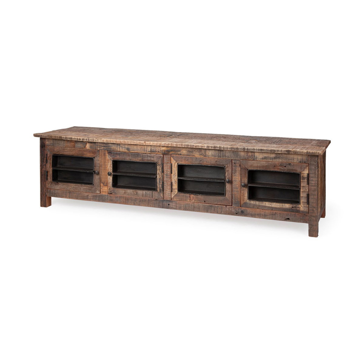 Wilton II Reclaimed Wood and Metal Media Console, by Mercana, 76" length x 19" width x 20" height View 1