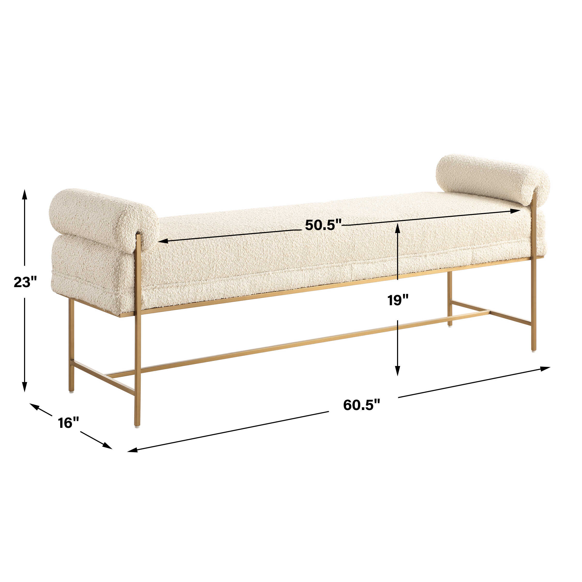 Bolster Pearl White Bench, Furniture by Uttermost, 60.5" width x 23" height x 16" depth View 3