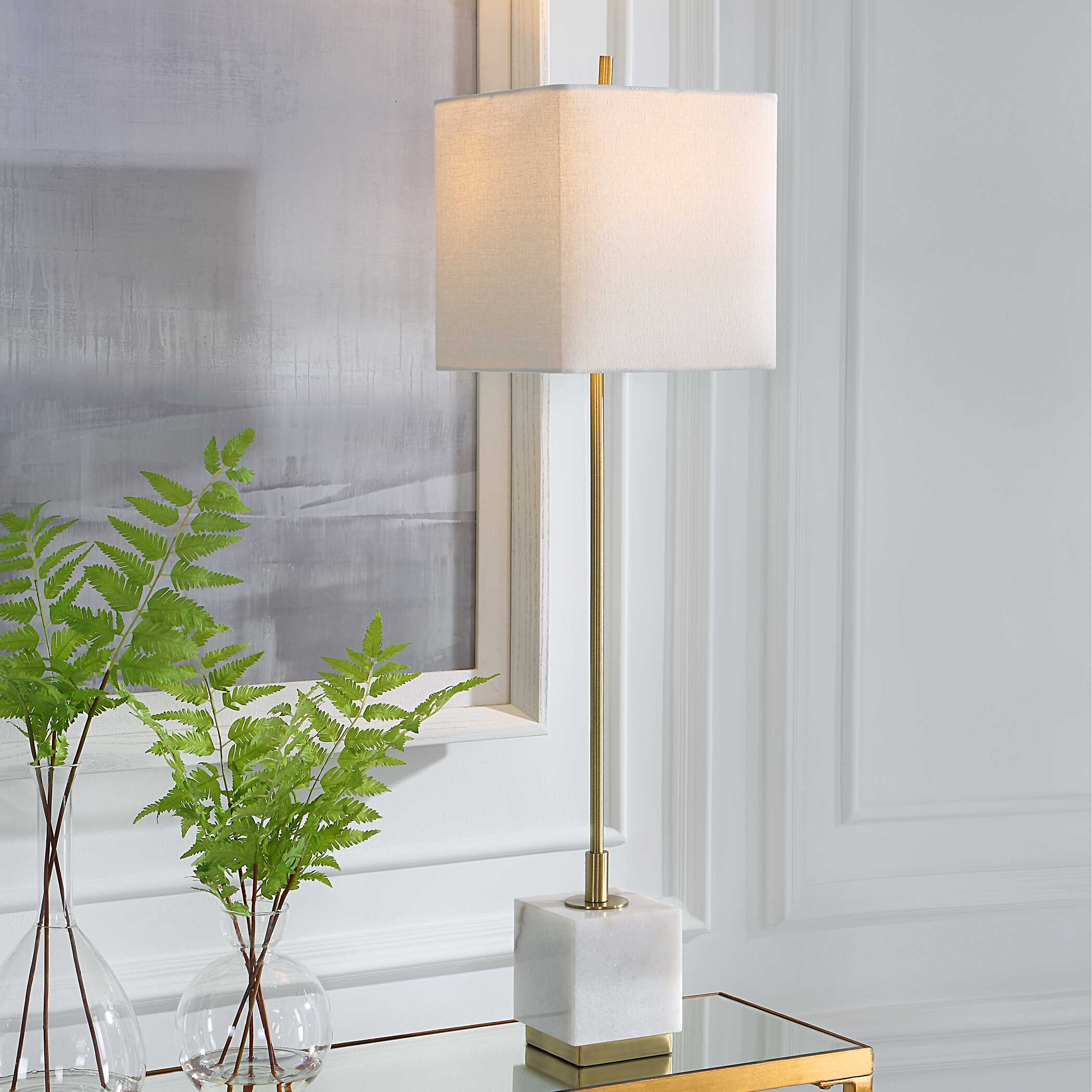 Escort Brass Buffet Lamp, by Uttermost, 9" width x 37" height x 9" depth View 2