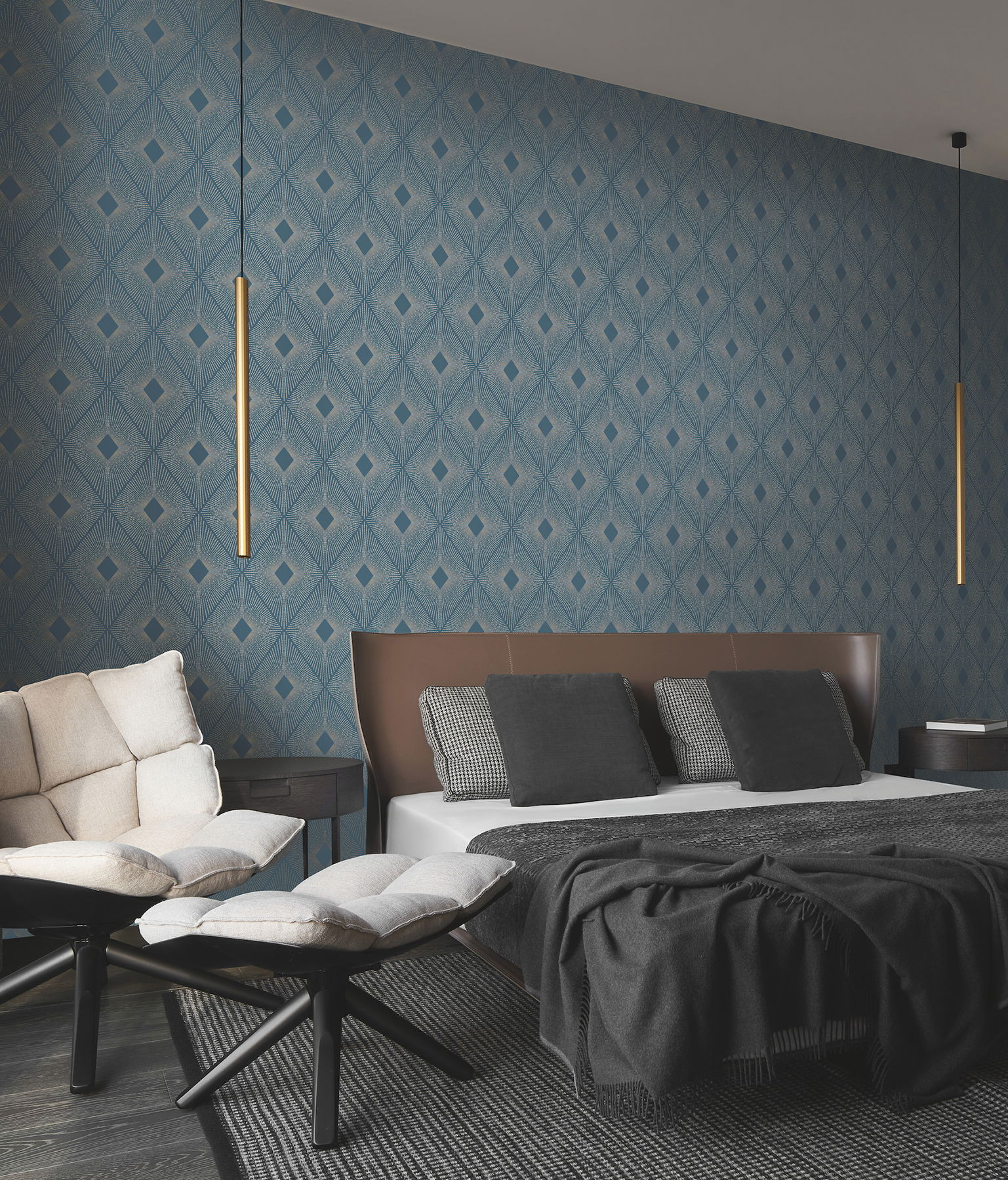 Harlowe Blue & Silver Wallpaper large image 