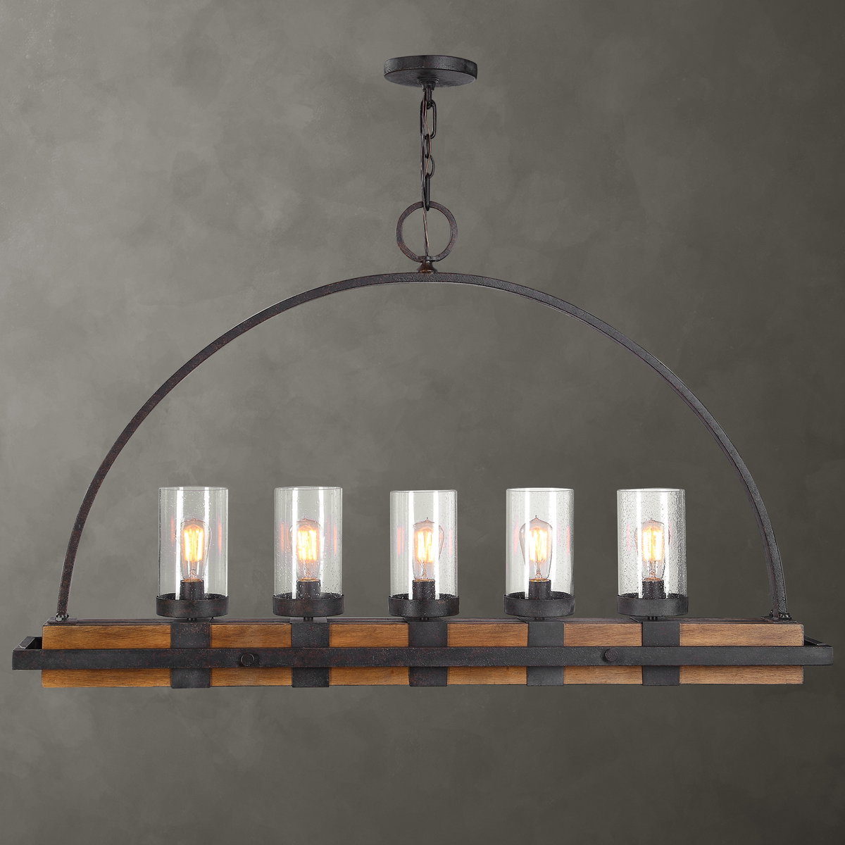 Atwood 5 Light Rustic Linear Chandelier, Linear Suspension by Uttermost, 51" width x 30.75" height x 7.75" depth View 1