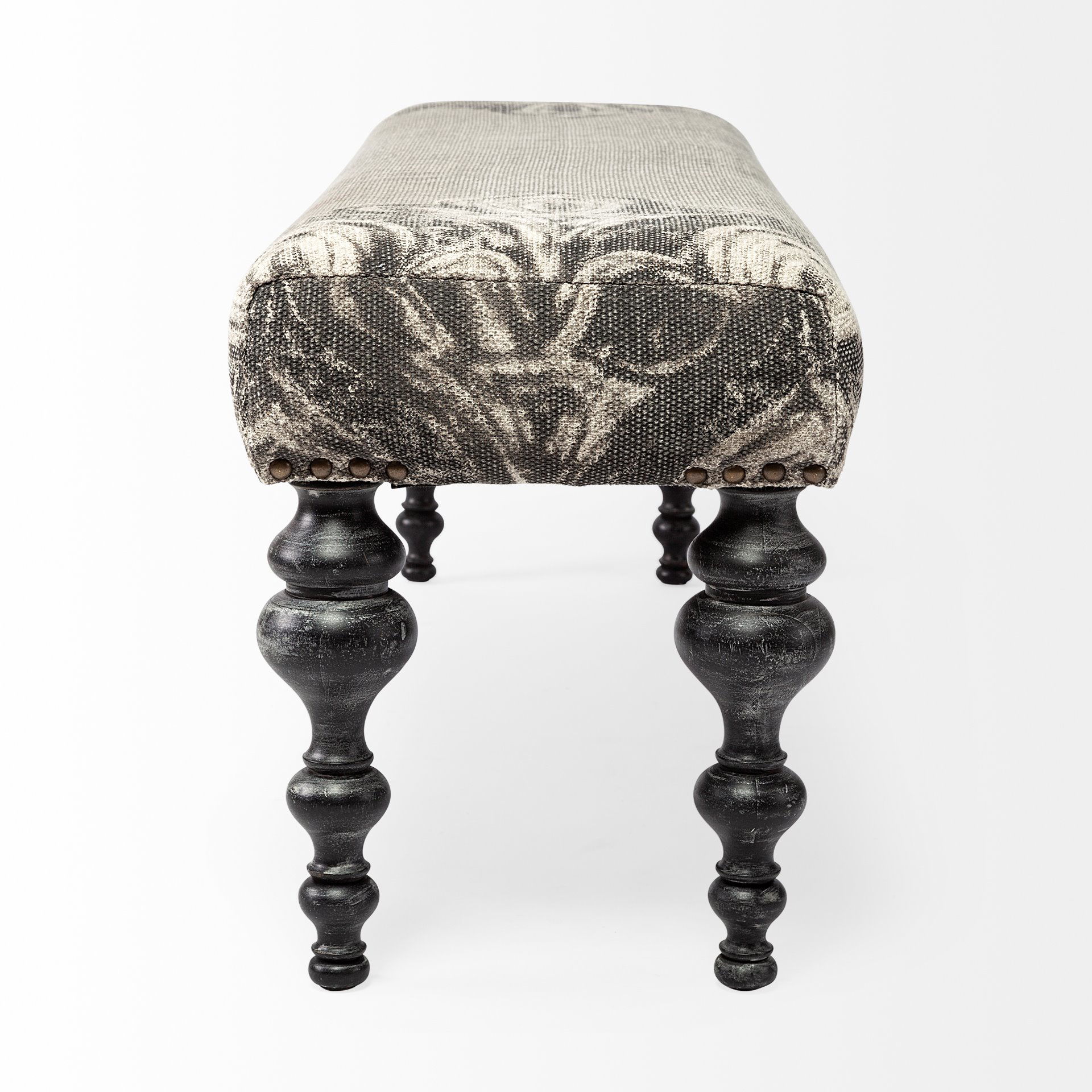 Alhambra 55L x 14W Upholstered Gray Seat with Black Wood Legs Accent Bench large image 