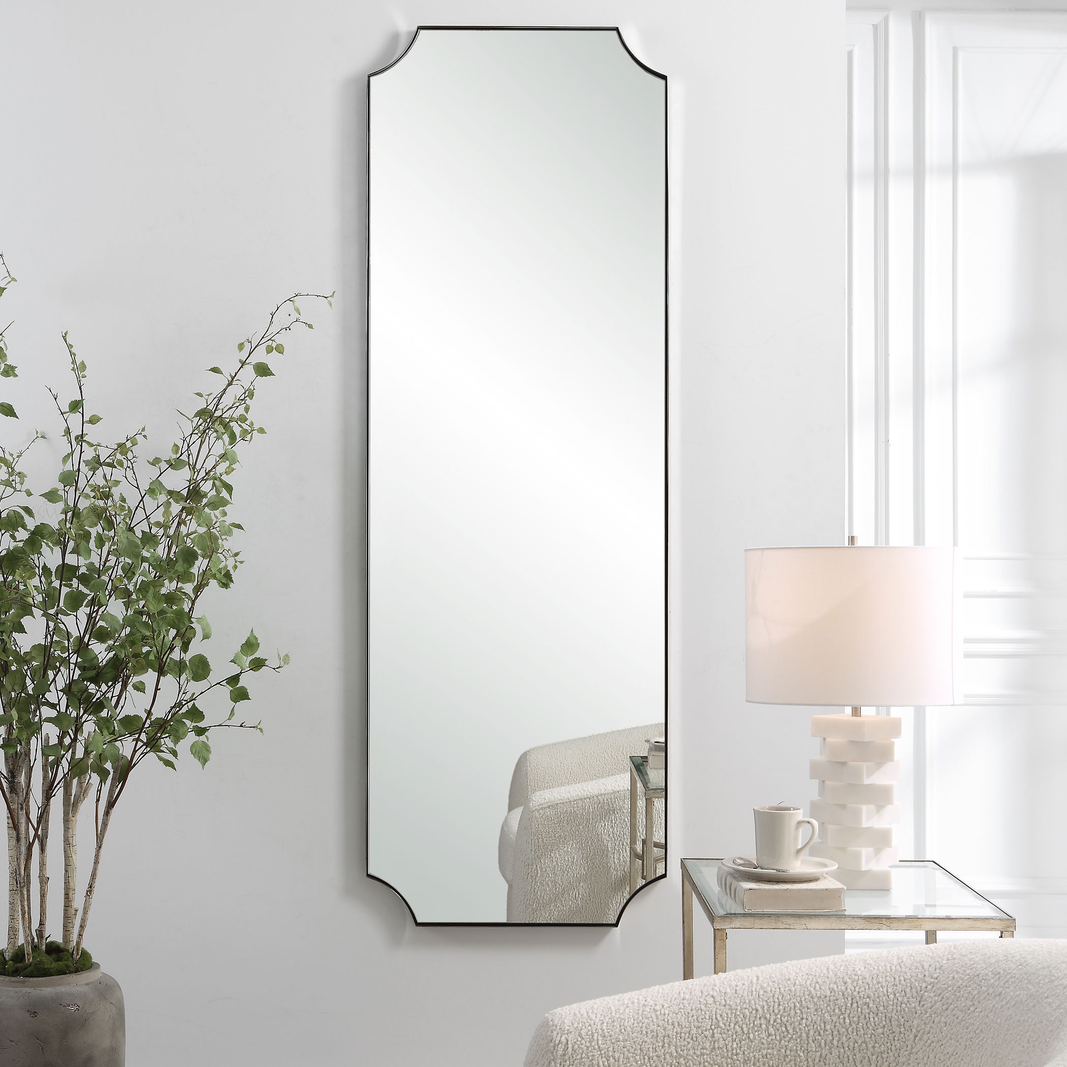 Lennox Nickel Tall Mirror, by Uttermost, 24" width x 72" height x 1.12" depth View 2